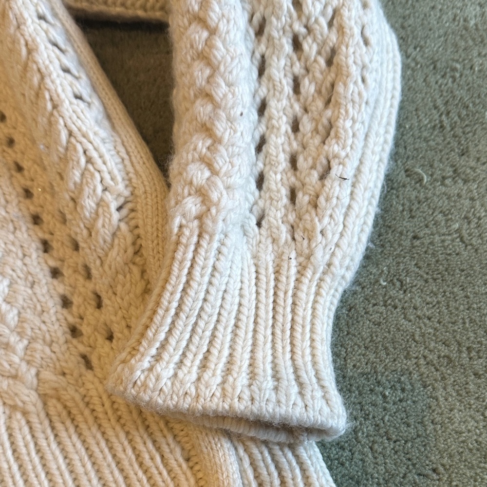 A.L.C. Cream Chunky Cable Knit 100% Merino Wool Cardigan Size XS - Picture 6 of 10